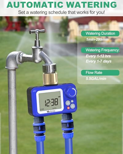 Vertimia Hose Watering Timer Double-Outlet, Sprinkler Timer Programmable Water Timer for Garden Hose with Rain Delay/Manual Watering/Automatic Irrigation Controller System, Outdoor Lawn Sprinkler - Thumbnail 4