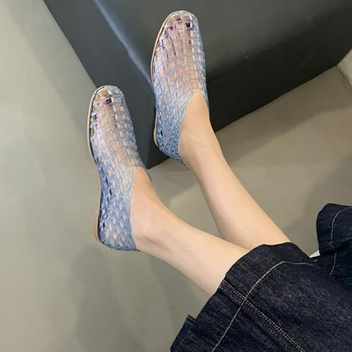 Image of Jelly Mesh Ballet Flats for Women Clear Hollow Jelly Shoes Sandals Round Toe Non-Slip Beach Ballerina Jellies Flats Shoes