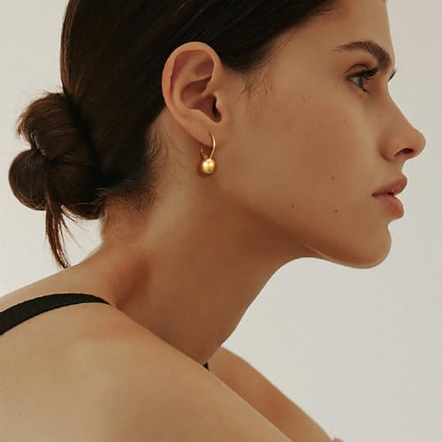 Gold Earrings for Women 14K Gold Hoop Earrings for Women Leverback Ball Dangle Drop Earring for Womens Chic Bold Sphere Dainty Womens Hoop Leverback Earring3