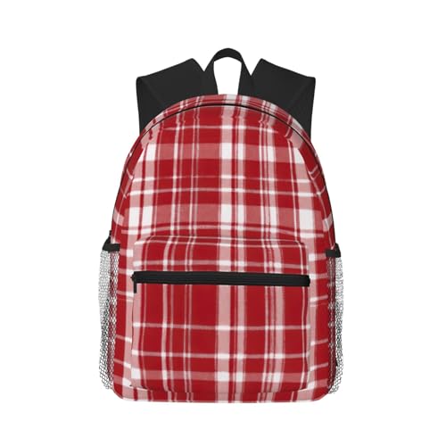 Sac à dos léger écossais rouge noir pour voyage et ordinateur portable unisexe confortable