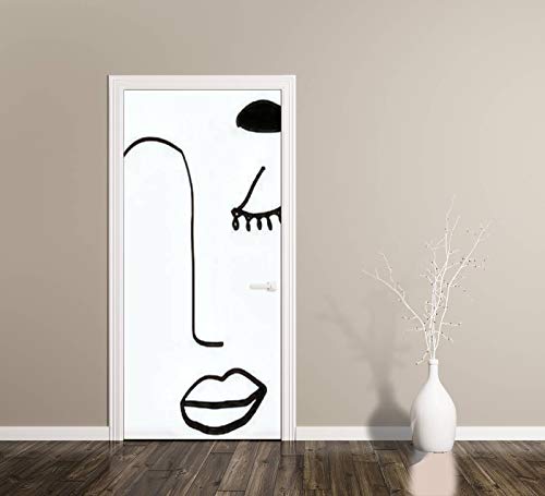 3D Door Decal Minimal Abstract Cubism Face Art In Matisse Style Linear Abstract Door Stickers Removable Adhesive Pvc Door Wall Mural Door Wallpaper Door Art For Home Decor 30.3" W X 78.7" H #TOP3