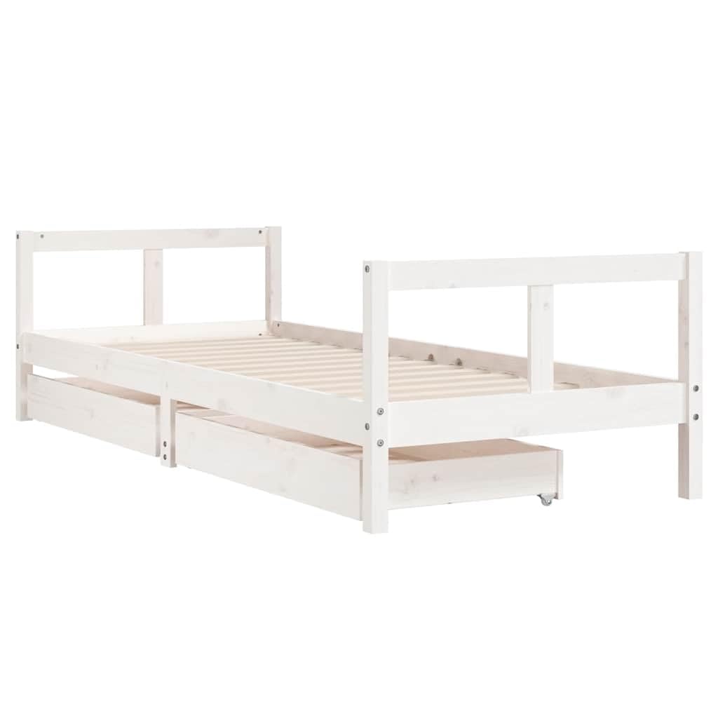 vidaXL Estructura de Cama para Niños con Cajones, Somier Infantil con Cabecero, Marco de Cama, Mueble para Dormitorio, Madera de Pino Blanco 80x200 cm