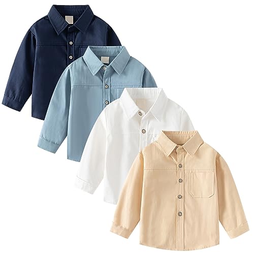 Boys Long Sleeve Dress Shirts Button Down Collared Tops Toddler Boys School Uniform Polo Shirts Solid Color Overshirt3