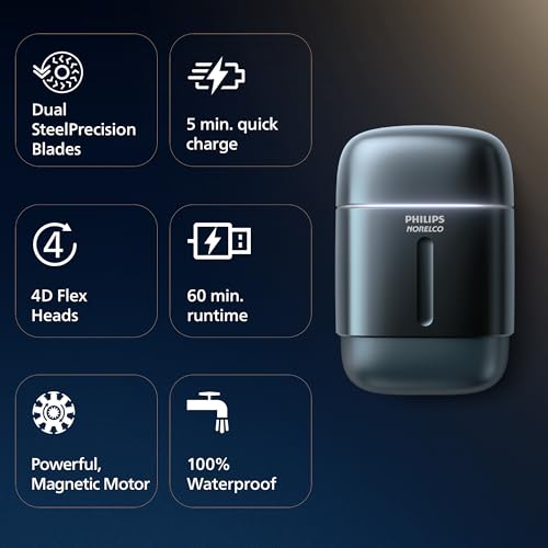 Image of Philips Norelco Shaver 700 Series - Compact Electric Shaver, Lift & Cut System, Dual SteelPrecision Blades, 4D Flex Heads, Wet & Dry Shave, Travel Case, Model S794 /94