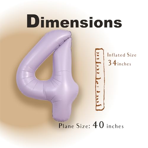 Image of SUWEN 40 Inch Light Purple Large 4 Balloon Number Big Foil Helium Lavender Number Balloons Huge Mylar 0-9 Giant Jumbo Happy 4th Birthday Party Anniversary Decorations