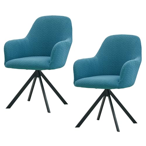 Image of HOKIPO Premium Jacquard Swivel Dining Chair Cover, Pack of 2, Turquoise (AR-5356-TRQ*2)