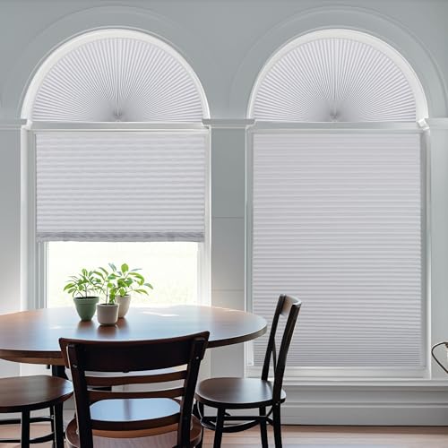 Grandekor Half Circle Window Shade Blackout 36" X 72" Arch Cellular Shades Cordless No Drill Half Moon Honeycomb Blinds for Windows Room Darkening Shades Easy Install White - Thumbnail 6