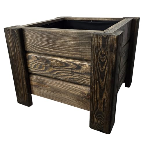 HolzGarden Pflanzkübel Holz Rechteckig 40x32x40 cm Imprägniert Farbe Palisander Wetterfest Blumenkasten Blumentopf Groß Außen Balkon Garten Pflanzkasten Outdoor 23l Serie Flora