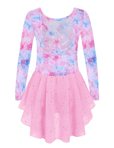 Arshiner Girls Long Sleeve Ballet Leotards with Shinny Skirts Criss-Cross Back Dance Dresses