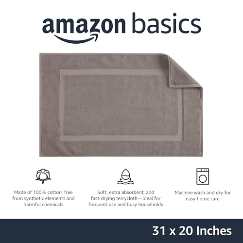 Image of Amazon Basics Banded Bathroom Bath Rug Mat, Machine Washable, 100% Cotton, 31 inch x 20 inch, Light Gray