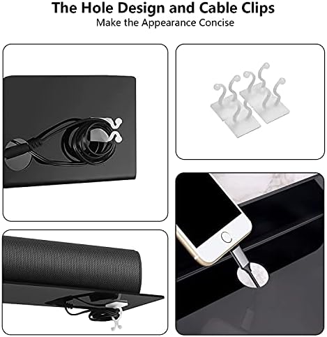 FAIHTS Floating Set of 2, Adhesive Display Shelf, Black No Drill Small Wall Shelf, Shelf with Cable Clips,Stick on,No Drill,for Living Room, Bedroom, Bathroom