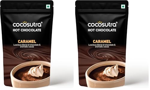 Image of COCOSUTRA Caramel Hot Chocolate Mix | Enjoy hot or cold | 100 g | Gluten Free Drinking Chocolate Powder | No Preservatives | Ready in 2 Minutes | Serves 5 Cups (Pack of 2)
