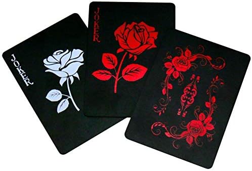 Joyoldelf 54Pcs Poker Playing Cards Black Deck of Poker Card with Rose Pattern & Flower Backing, Classic Magic Tricks Tool - Super Waterproof PVC Cards