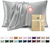 Funda de almohada de satén Bedsure, similar a seda, juego de 2 para tamaño queen, fundas refrescantes con cierre de sobre, decoración para el hogar, regalos para mujeres y hombres, gris plateado, 20x30 pulgadas, 2 piezas 2