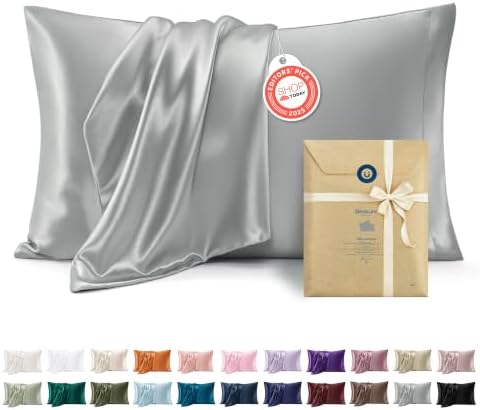 Bedsure Satin Pillowcase, Similar to Silk Pillow Cases Queen Size Set of 2, Cooling Pillow Case Covers with Envelope Closure, Room Decor Gifts for Women Men, Silver Grey, 20x30 Inches, 2pcs - View 3