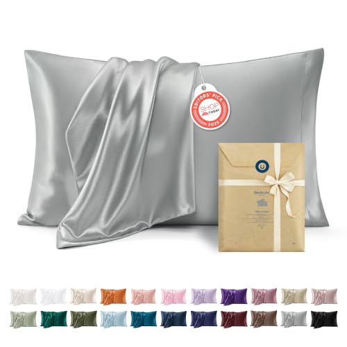 Bedsure Satin Pillowcase Set of 2 Queen Silver Grey