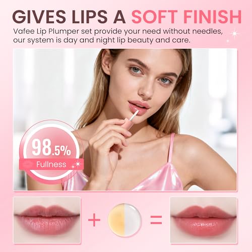 Vafee DEROL Lip Plumper by Vafee, Natural Lip Plumper and Lip Care Serum, Lip Enhancer for Fuller, Lip Mask, Beautiful Fuller, Hydrating & Reduce Fine Lines 5.5ML (Day& Night)