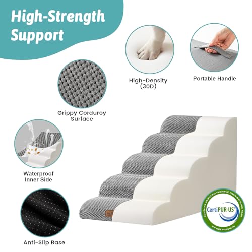 Image of COZY KISS Dog Stairs for Small Dogs, 5 Step Pet Stairs for Beds & Couches