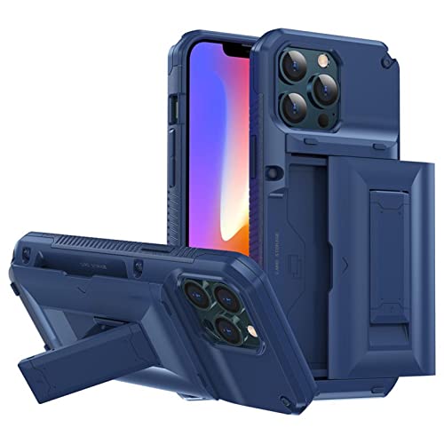 GLLDS Coque pour Iphone 14/14 Pro/14 Pro Max/14 Plus, Antichoc Anti-Empreintes Hard PC Coque Premium Durable avec Fentes Cartes Et Support Fonction Antichoc Anti-Empreintes Étui,Bleu,14 6.1"