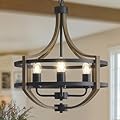 VDWO 17" Farmhouse Chandelier for Dining Room, 4-Light Rustic Faux Wood Pendant Light Fixtures, Foyer Chandelier for Entryway Kitchen Island Bedroom Living Room