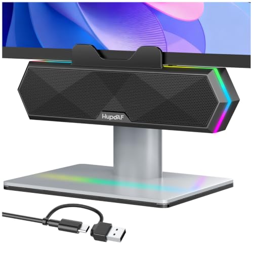 Computer Speakers for Desktop PC, Clip-On Monitor Speaker, Cool RGB Lights