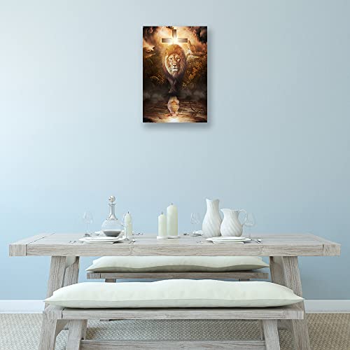 Lion And Lamb Wall Art Vintage Framed Artwork Lion Of Judah Wall Art Canvas Abstract Painting Christian Posters Decorations For Bedroom Framed (12X18 Inch) #TOP2
