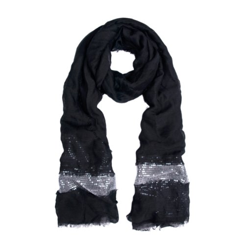 TrendsBlue Solid Color Frayed Edge Sequin Stripe Glitter Scarf2