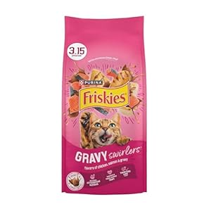 Purina Friskies Gravy Swirlers With Flavors of Chicken, Salmon and Gravy Dry Cat Food – 3.15 lb. Bag