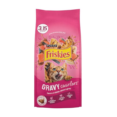 Purina Friskies Gravy Swirlers With Flavors of Chicken, Salmon and Gravy Dry Cat Food – 3.15 lb. Bag