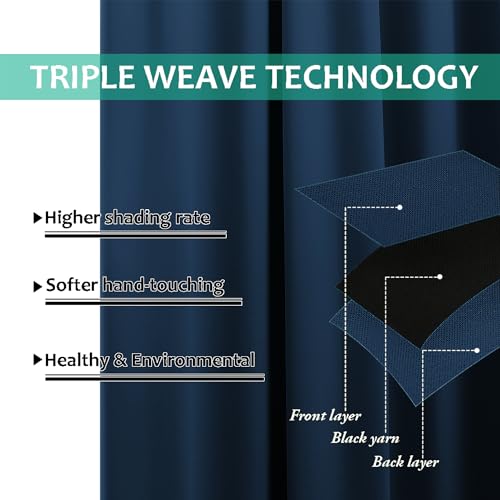 Image of NICETOWN 100% Blackout Short Curtains with Black Liners, 2 Panels, 37 inch W by 40 inch L, Moroccan Blue, Thermal Insulated Full Blackout 2-Layer Lined Drapes, Energy Efficiency Window Draperies for Bedroom