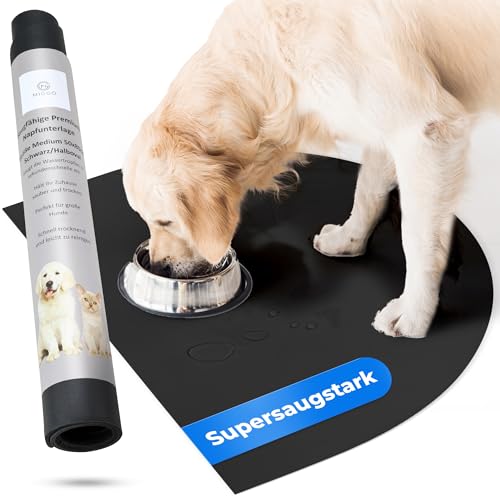 Saugfähige premium napfunterlage katze und hund halbrund 50x80 cm schwarz futtermatte futterunterlage hundenapf