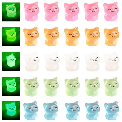 iMagitek 80 Pcs Luminous Mini Resin Cat Miniature Figurines Glow in The Dark Tiny Cat Figurines for Fairy Garden Landscape Flower Pots DIY Crafts