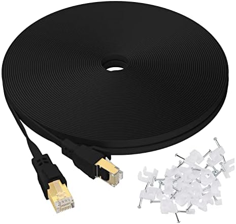 Cat8 Ethernet Cable, Outdoor&Indoor, 100FT Heavy Duty High Speed Cat 8 LAN Network Cable, 40Gbps 2000MHz RJ45 Flat Internet Computer Patch Cord, Weatherproof S/FTP UV Resistant for Router/Modem/Gaming