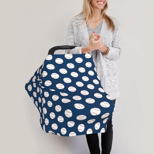 Image of Baseball Blue Baby Stuff Car Seat Cover for Baby,Mom Nursing Breastfeeding Covers,Multi-Use Car Seat Canopy Carrier Cover,Stroller Cover Newborn Shower Gift for Boys Girls