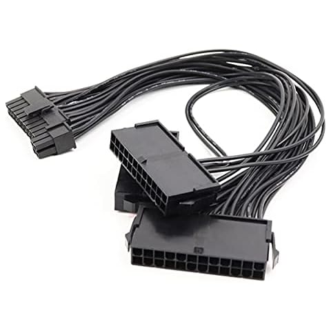 UUOUU Dual PSU 24-Pin Power Supply Adapter Cable for ATX Motherboard Black (30cm/1FT) Cover