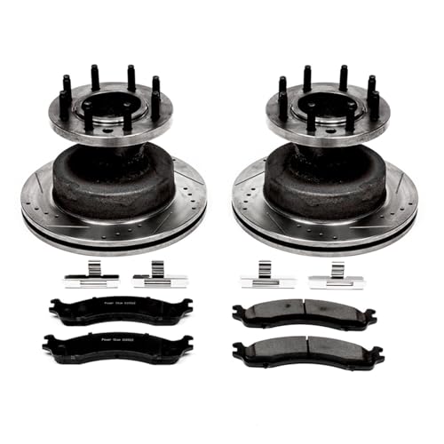 Image of PowerStop Front Brake Kit for E-350 Econoline 1995-98 |E-350 Econoline Club Wagon 1995-02 - Drilled and Slotted Disc Rotors with Carbon-Fiber Ceramic Brake Pads Replacement, K5084