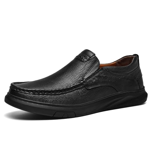 Men's Slip On Leather Casual Loafers Shoes Classic Business Anti-Skid Elastic Walking Shoes Fashionable and Breathable Formal Boat Shoes