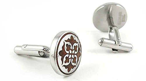 1 par de mancuernas masculinas redondas con diseño floral miniatura 2