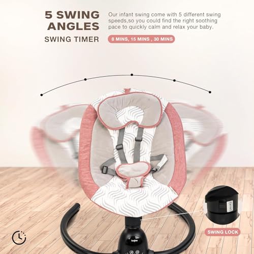 Image of BAYBEE Electric Baby Swing Cradle for New Born Baby | Rocker for Babies with Adjustable Speed & Safety Belt | Automatic Swing Cradle with Mosquito Net, Music & Toys for Infant Boys Girls (Pink)