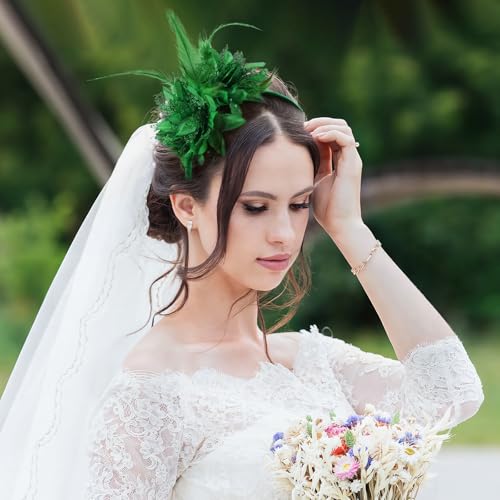 MWOOT Feather Headband, Artificial Flower Feathered Headpiece, Green Roaring 20s Fascinators for Women 1920s Feather Headwear - Image 4
