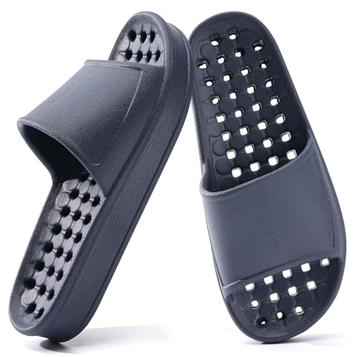 Shower Shoes for Women and Men with Drain Holes Massage Slide Sandals Soft Cushioned Anti-Slip Pool Slides Comfort Thick Soled Gym Shower Shoes Quick Drying Bathroom Spa Slippers