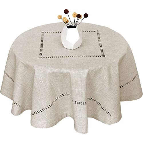 Grelucgo Handmade Double Hemstitch Natural Tablecloth, Round 72 Inch by Grelucgo - Used condition - US$20.45