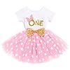 IBTOM CASTLE Verjaardagsjurk voor babymeisjes, 1e, 2e, 3e verjaardag, korte mouwen, katoen, body Minnie Mouse, polka…