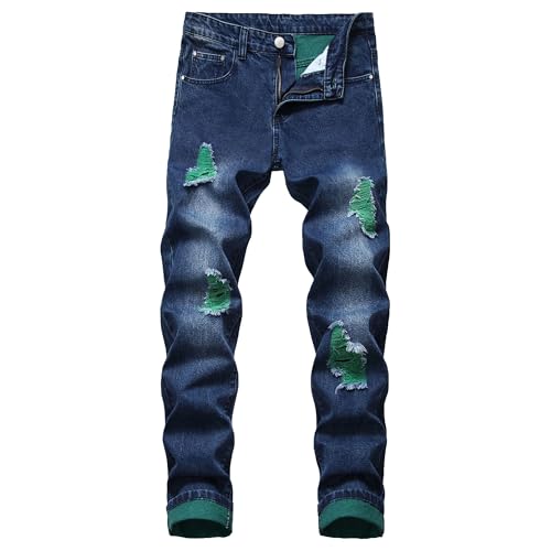 Ripped Slim Fit Skinny Jeans Men Stretch Denim Pants Distressed Straight Leg Casual Comfort Fashion Trousers