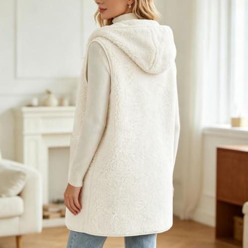 Fleece Hooded Vest Women Sharpa Sleeveless Button Down Long Jackets Vests - image 3