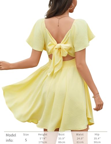Image of Florboom Women's Sweetheart Knot Front Dress Flutter Sleeve Tie Back A-Line Chiffon Mini Dresses