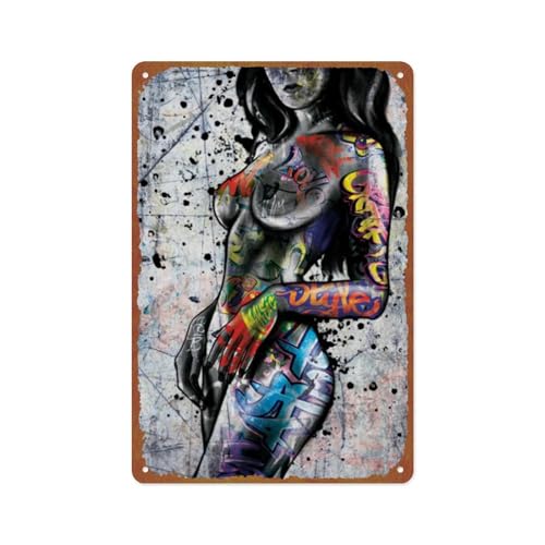 Urban Body Art Posters Funny Painting Retro Metal Sign Wall Decor 8x12 Inches Aluminum Wall Art for Home Doors Gardens Bars Restaurants Cafes Offices Shops Clubs Unique Gift Ideas