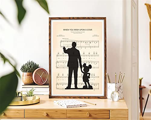 Jarmay Walt Disney And Mickey Mouse Partners Poster When You Wish Upon A Star Sheet Music Print Kids Room Canvas Wall Art Aesthetics Decor Poster 12X18 Inch Unframed #TOP4
