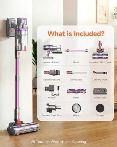 Image of FEPPO Cordless Vacuum Cleaner, Upgraded 70Mins Powerful Vacuum Cleaners for Home with Self-Standing, Touch Screen, Anti-Tangle Stick Vacuum Cordless, Wireless Vacuum for Hardwood Floor /Carpet /Pet Hair