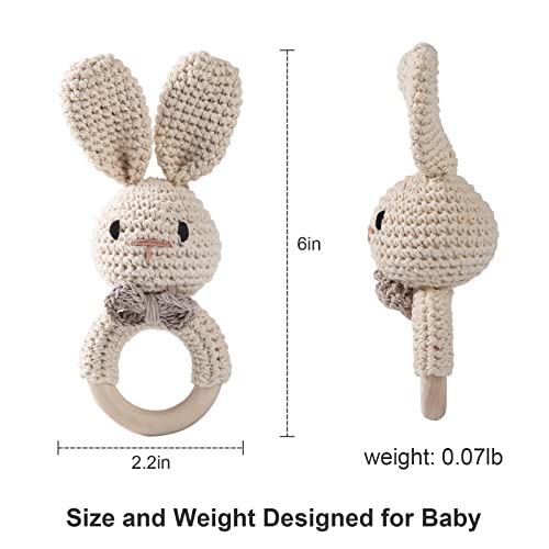 Wooden Baby Rattle Crochet Bunny Baby Toys Handmade Newborn Toy Early Development Grips Stuffed Animal Organic Rattle #TOP4